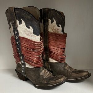 Durango Brown, Red & Cream Western Fringe Cowboy Boots